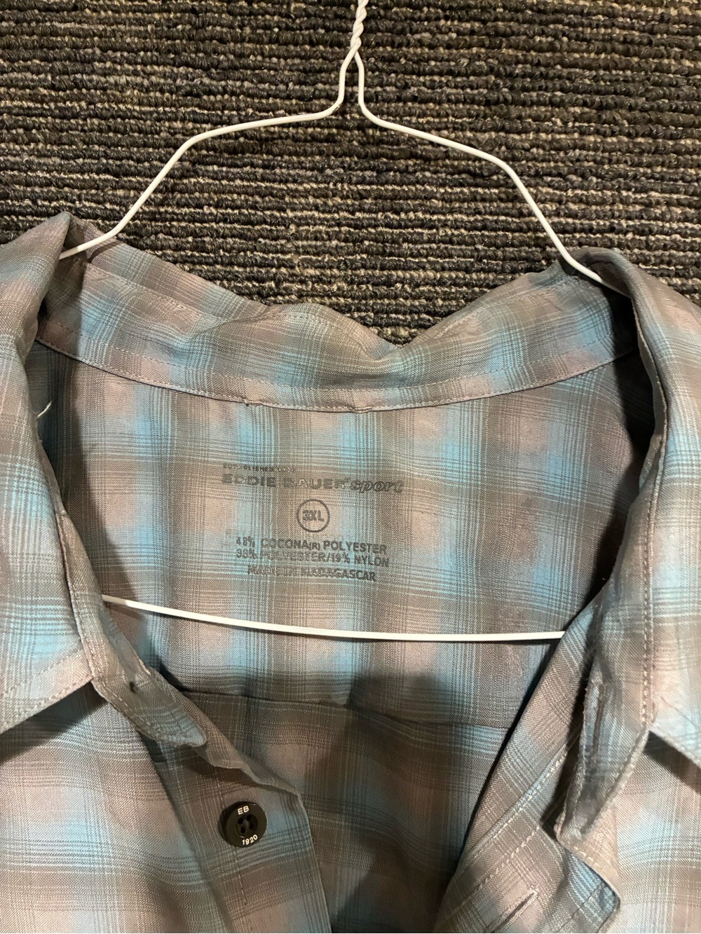 Eddie Bauer Plaid Button-Down Shirt in Light Blue and Gray